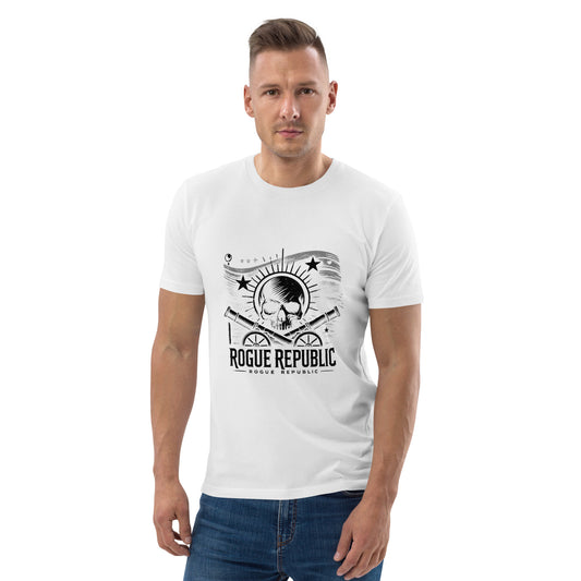 men's t-shirt with skull, cannons, rogue republic