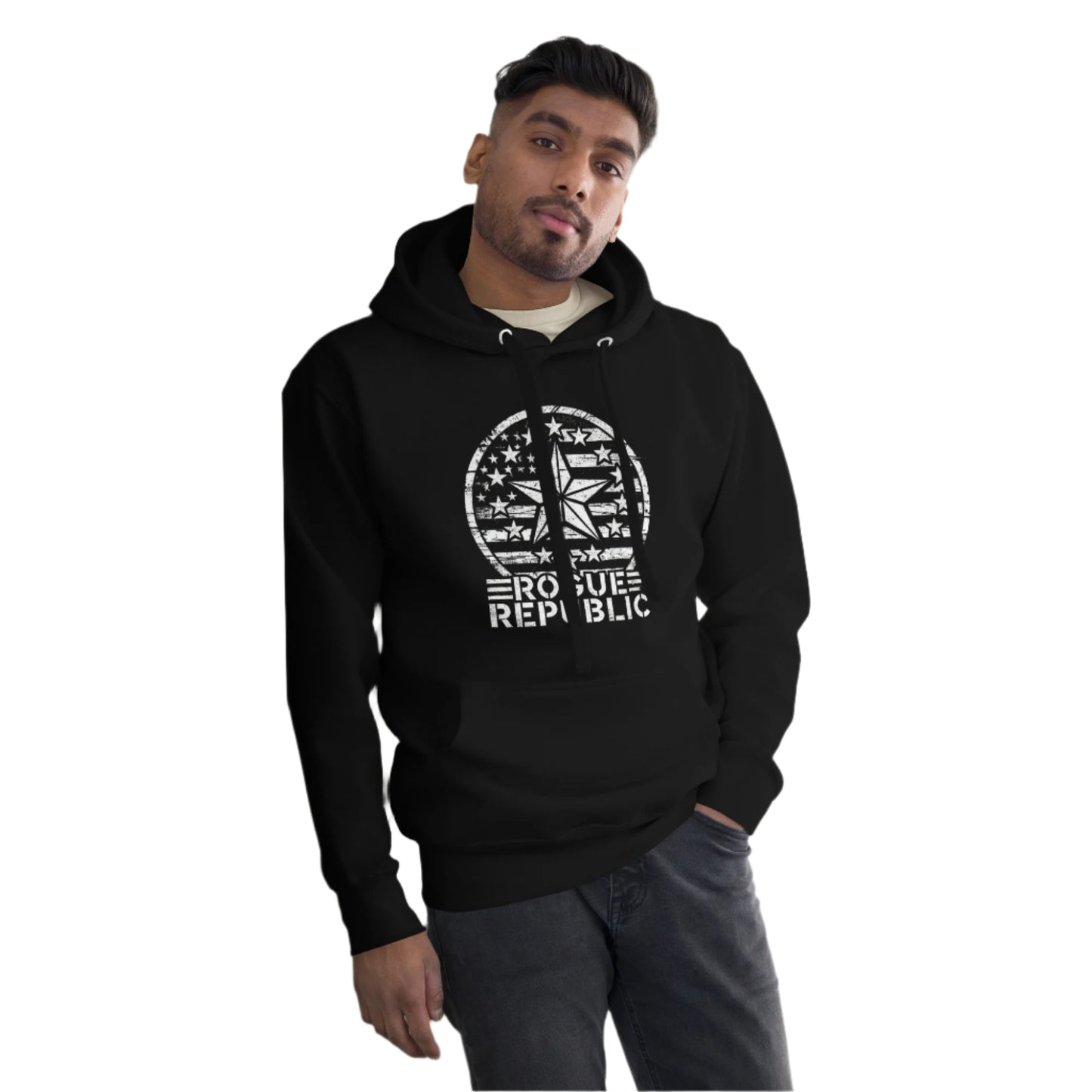 men's American flag hoodie, stars, black